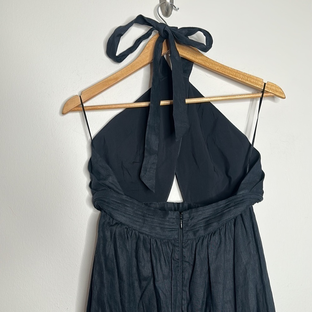 CAMI NYC Elvita linen Dress black cut-out halter neck midi 2 NWT - Picture 7 of 12